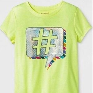 Kids bright yellow neon hashtag short sleeve shirt